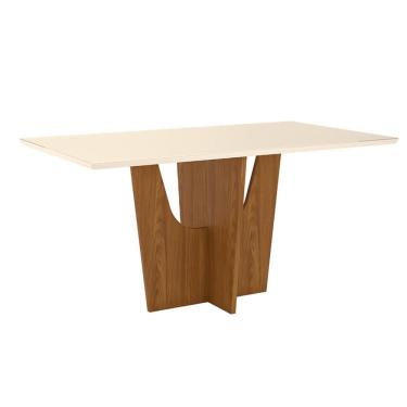 Imagem de Mesa de Jantar Retangular com Tampo de Vidro Danielly II Off White e Nature 160 cm