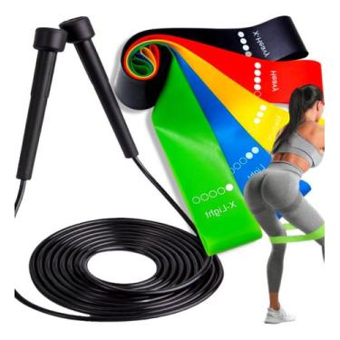 Imagem de Kit Elástico De Treino Mini Band + Corda De Pular Exercício - Prime Bi