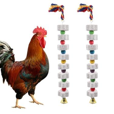 Imagem de MinrzPet Pacote Com 2 Blocos De Brinquedos Mastigar Minerais Para Galinhas, Galinhas Contas Coloridas E Sino, Acessórios Galinheiro, Pedra Moer Bico Gansos, Patos, Perus Aves