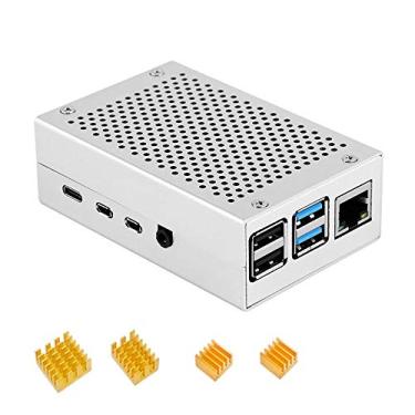 Imagem de ZkeeShop Capa protetora de alumínio com dissipador de calor compatível com Raspberry Pi 4 modelo B (não inclui placa Raspberry Pi) (prata)