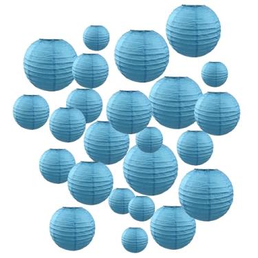 Imagem de Lanternas de papel chinesas japonesas decorativas feitas à mão, 24 peças, tamanhos variados, 15 cm, 20 cm, 25 cm, 30 cm, decoração de cores mistas para casa, casamentos e festas lanternas (todos azul
