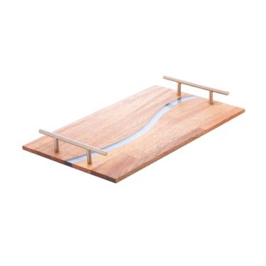 Imagem de Bandeja de Madeira Cerejeira com Alça e Resina Wave 38cm x 23cm x 4,5cm - Wolff Craft