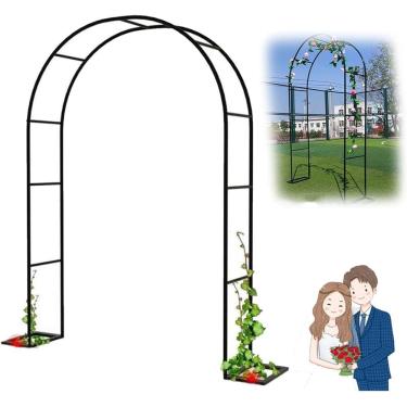 Imagem de Treliça De Arco De Jardim De Metal Resistente 1,2 M 1,4 M 1,8 M 2,4 M 3 M 3,5 M De Largura Resistente às Intempéries Arcos De Rosa Moldura De Arco De Casamento, Black, W3.5M*H2.2M