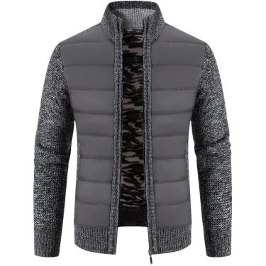 Imagem de Jaqueta De Suéter De Gola Erguida Para Homens Cardigan De Malha Solta Inverno Quente Com Zíper, Dark Gray9, XL