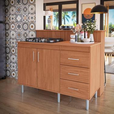 Imagem de Kit Bancada Ilha para Cozinha + Balcão Para Cooktop 1,20m 5 Bocas 2 Portas E 3 Gavetas Turim