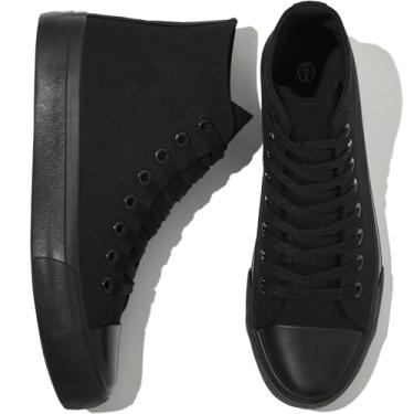 Imagem de kufeiti Tênis Feminino Cano Alto De Lona, Branco, Preto, Com Cadarço, Calçado Casual Para Caminhada (Preto, Us7,5)