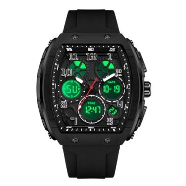 Imagem de MINILUJIA Relógio masculino exclusivo, multifuncional, à prova d'água, relógio de pulso digital, analógico, mostrador duplo, cronógrafo, 5 ATM, à prova d'água, pulseira de silicone luminosa