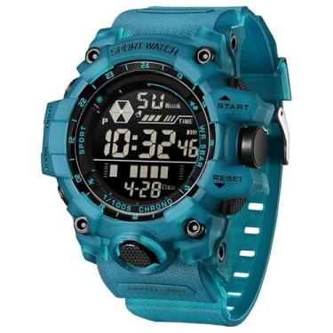 Imagem de findtime Relógio digital masculino militar grande alarme de rosto cronômetro tático à prova d'água relógio de pulso Relojes para Hombres relógios masculinos, Azul turquesa, relógio masculino