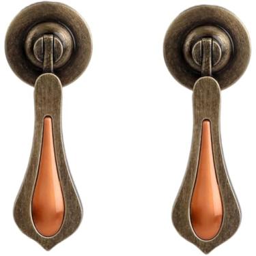 Imagem de Maçaneta Para Móveis 2 Pcs Alça De Latão Puro Em Forma De Gota Tag Gaveta Porta Do Armário Pingente De Furo único Alça Pequena, B Bronze