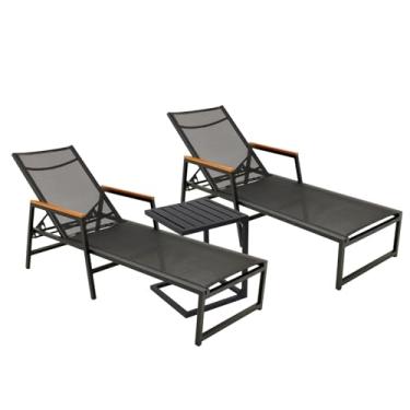 Imagem de Sarah Móveis Kit de 2 Espreguiçadeiras e 1 Mesinha Alumínio Piscina e Jardim - Design Moderno de Jardim - Preto - Alumínio e Tecido com Tratamento Anti UV e Antimicrobiano - Exterior