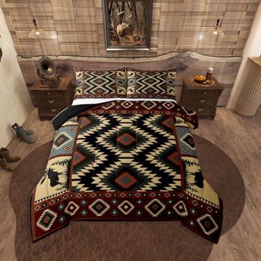 Imagem de Erosebridal Buffalo Southwest Conjunto de edredom rústico casal, casa de fazenda, asteca, para adolescentes e adultos, temática de caça da vida selvagem, decoração de cabana ocidental, 3 peças