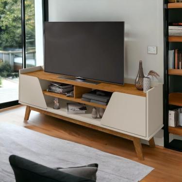 Imagem de Rack Com Nichos Turim Off White E Naturalle Bechara