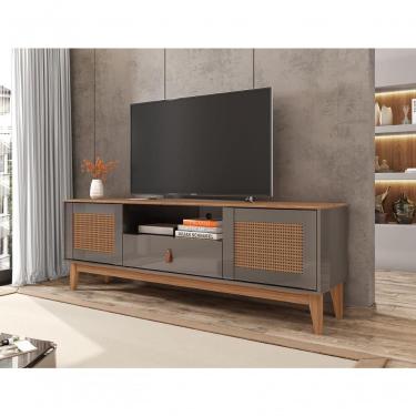 Imagem de Rack Jade 1,60m C- 2 Portas Gaveteiro E Nicho Central Cinza Perola-noce