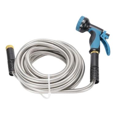 Imagem de Asixxsix Mangueira de Jardim de 24,6 Pés Com Pulverizador, Mangueira de água Em Aço Inoxidável à Prova de Vazamento Com Bico de Spray, Mangueira Flexível de Mangueira Flexível Tubo de