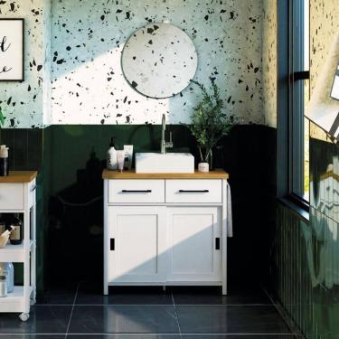 Imagem de Gabinete Armário Banheiro Ditália Com Cuba + Espelho Bn-03 Branco