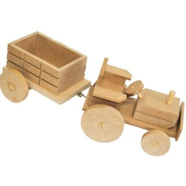 Imagem de Brinquedo Tratorzinho trator de madeira fazendinha - DZX Distribuidora