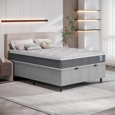 Imagem de Cama Box Baú Casal Cinza e Colchão Casal Pillow Top 138x188x67 Bertha Umaflex
