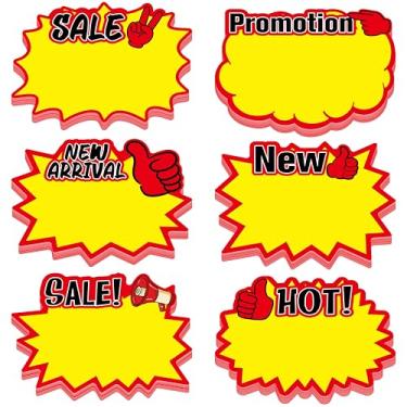 Imagem de 60 cartões de sinalização Starburst, 6 etiquetas de preço em forma de estrela em branco para supermercados, lojas, lojas, placas de papel para venda a varejo, garagem/quintal, suprimentos de exibição