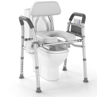 Imagem de Assento sanitário elevado com alças de 181 kg - Cadeira ajustável 3 em 1 para vaso sanitário com braços, elevador de vaso sanitário com alças, cadeira de vaso sanitário sobre vaso sanitário, assento