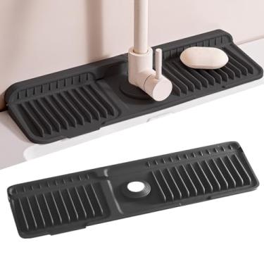 Imagem de Tapete de torneira para pia de cozinha, novo tapete de torneira de silicone dobrável 2025 61 x 12,7 cm, suporte de esponja de pia para cozinha, banheiro (preto, 45 x 14 cm)