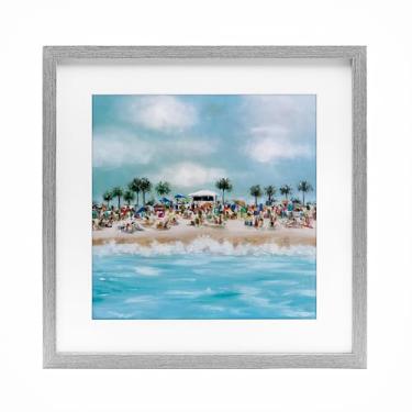 Imagem de Stupell Industries Impressão emoldurada tropical cabana praia cinza design sob vidro por Emma Bell, 40,6 x 40,6 cm