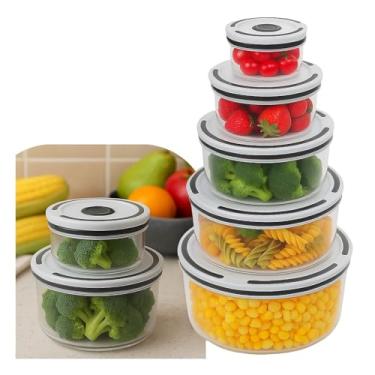 Imagem de Conjunto 5 Potes Herméticos de Plástico – 400ml 650ml 1L 1,5L 2L – Armazenamento de Alimentos, Vedação Antivazamento, Organização de Cozinha e Geladeira, Transparente, Alta Durabilidade