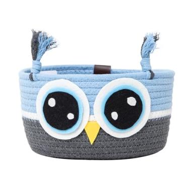 Imagem de Cesta de armazenamento de corda de algodão tecida à mão – 24 cm C x 24 cm L x 13 cm A, design de coruja, cesta decorativa para organização doméstica