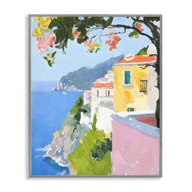 Imagem de Stupell Industries Design de arte giclée emoldurado cinza com vista para o mar litoral italiano por Riley B, 14 x 11