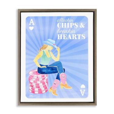 Imagem de Stupell Industries Stackin' Chips And Breakin' Hearts Brown Framed Floater Canvas Wall Art Design por Hillary Holt, 21 x 17