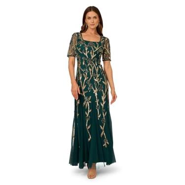 Imagem de Adrianna Papell Vestido longo feminino de malha com contas, Verde/dourado, 52