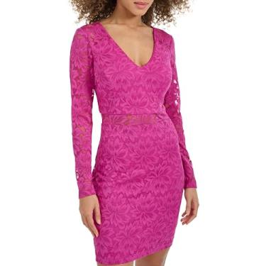 Imagem de Siena Minivestido feminino de manga comprida com decote em V e renda elástica, Fúcsia, 50