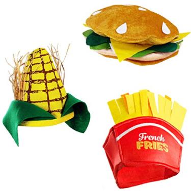 Imagem de Tigerdoe Food Hats – chapéus de fast food – chapéu de hambúrguer – batatas fritas – chapéu de milho na espiga – fantasias de comida (pacote com 3), Pacote com 3 chapéus para alimentos, tamanho �nico