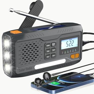 Imagem de Rádio de manivela de emergência, rádio meteorológico solar de 7400 mWh com AM/FM/NOAA, rádio alimentado por bateria com carregador de celular, visor digital, lanterna, conector de fone de ouvido e