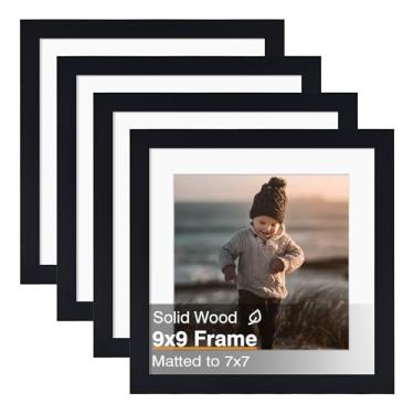 Imagem de KINLINK Moldura de 22 x 23 cm, molduras quadradas pretas de madeira maciça para fotos 18 x 18 cm com tapete ou 22 x 23 cm sem tapete, molduras de parede e mesa, preto, pacote com 4