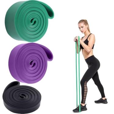 Imagem de Kit 3 Fita Elástica Para Exercício,Super Band Elástico Para Exercício,Roxo,Verde,Preto,Equipamento De Treinamento De Força,Perfeitas Para a Academia e Para Casa