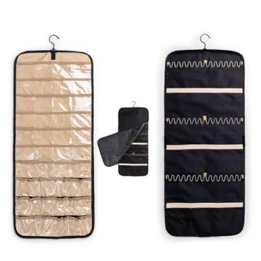 Imagem de Bolsa de armazenamento de nylon, anéis, colares, organizador, organizador de joias de viagem, rolo de joias pendurado para viagens de negócios, shows, bolsa de joias