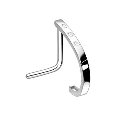 Imagem de PIERCINGLINE Anel de nariz de 20 g Aço cirúrgico 316L piercing de narina | Anel de nariz em forma de L em aro ótico 3 cristais | Brincos de nariz para mulheres e homens