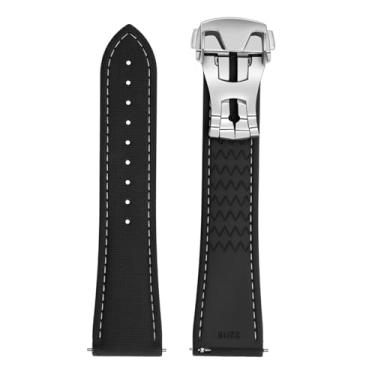 Imagem de ULLCHRO Pulseira de relógio de 20 mm e 22 mm, impermeável, de liberação rápida, esportiva, de substituição, pulseira de borracha macia FKM (21 mm, preto e branco)