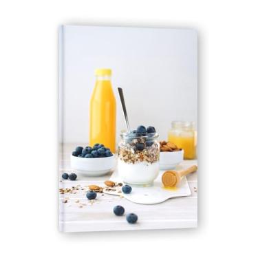 Imagem de Copos de iogurte de aveia e mirtilo frutas sazonais e arte em tela de paisagem fotografada real – Decoração fresca para sala de estar e sala de jantar 80 x 120 cm emoldurada