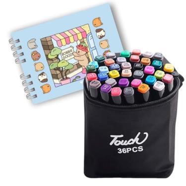 Imagem de Kit Canetas Touch Ponta Dupla 36 Cores – Estojo com Marcadores Artísticos para Colorir, Lettering, Mangá e Desenho – Ideal para Livros Estilo Bobbie Goods e TikTok (Azul + 36 Cores)