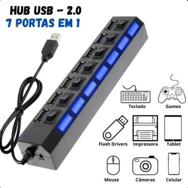 Imagem de Hub USB 2.0 com 7 Portas e Led Indicador  Para Múltiplos Dispositivos 