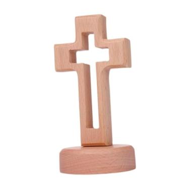 Imagem de Generic Cruz de madeira de mesa Cruz de madeira em suporte para ornamentos católicos, Base Redonda