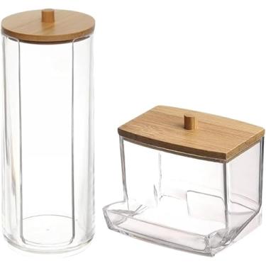 Imagem de Conjunto de Potes de Vidro com Tampa de Bambu, 2 Peças, Redondo e Retangular, Transparente