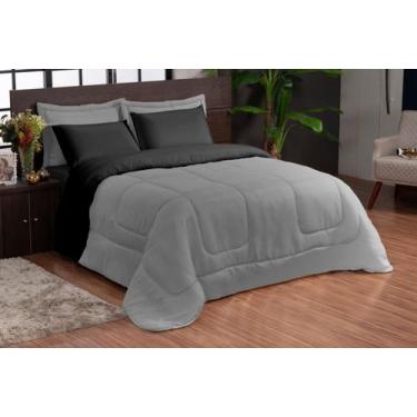 Imagem de Kit edredom microfibra d.face casal queen 06 peças preto com cinza - T