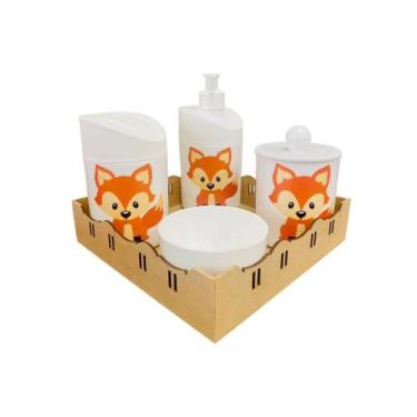 Imagem de Kit Higiene Bebê Raposinha Baby c/bandeja quadrada crua - Dóia Kids, B