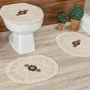 Imagem de Jogo de Banheiro Flora Crochê 3 Peças Feito a Mão - Vilela Enxovais