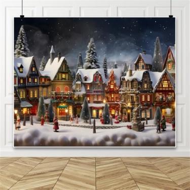 Imagem de Pano de fundo de Natal, 3 x 2,4 m, inverno, neve, noite, cidade, cenário de rua, cenário de rua, grande, cenário de árvore de Natal para crianças, adultos, decoração de festa de Natal
