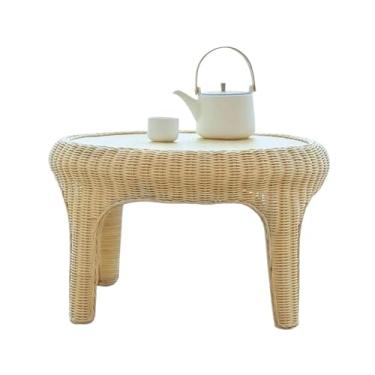 Imagem de YANIR-137 Mesa baixa de vime para mesa de café pequena de vime, mesa de chá baixa tecida à mão para sentar no chão, decoração de campo, mesa de presente de casamento para sala de estar, janela de