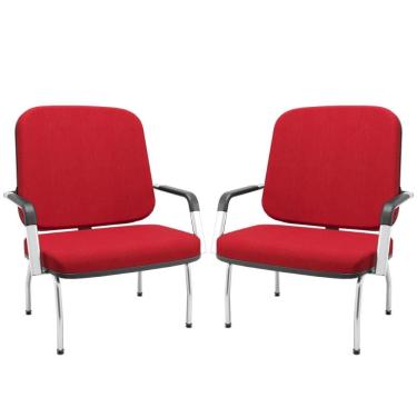 Imagem de Kit 02 Cadeiras De Escritório Recepção Com Braço Fixa Cromada Magno P03 Crepe Vermelho - Lyam Decor
