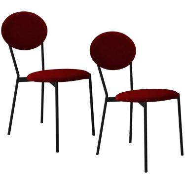 Imagem de Kit 02 Cadeiras Estofada Para Sala De Jantar Azuri Preto C01 Veludo Vermelho Vinho - Lyam Decor